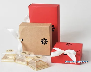 

Red Kraft Paper Candy Boxes with Ribbon Wedding Favors Gift Box Package Birthday Party Decoration boxes 100pcs/lot