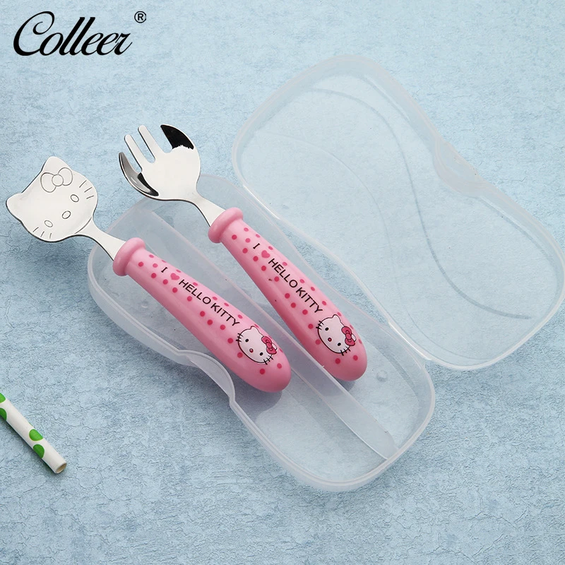 

Colleer 304 Stainless Steel Hello Kitty Table Spoons Baby Feed Spoon Fork Set Cartoon Child 2 Pcs Sets Kitchen Ware Accessories