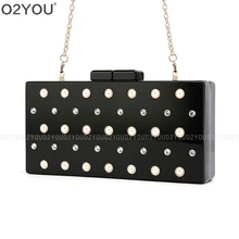 Акрил клатч Вечерние сумки Мини Для женщин Сумки на плечо белый лоскут Сумки кошельки жемчужно-белый Бисер сплошной черный акрил Box сумка