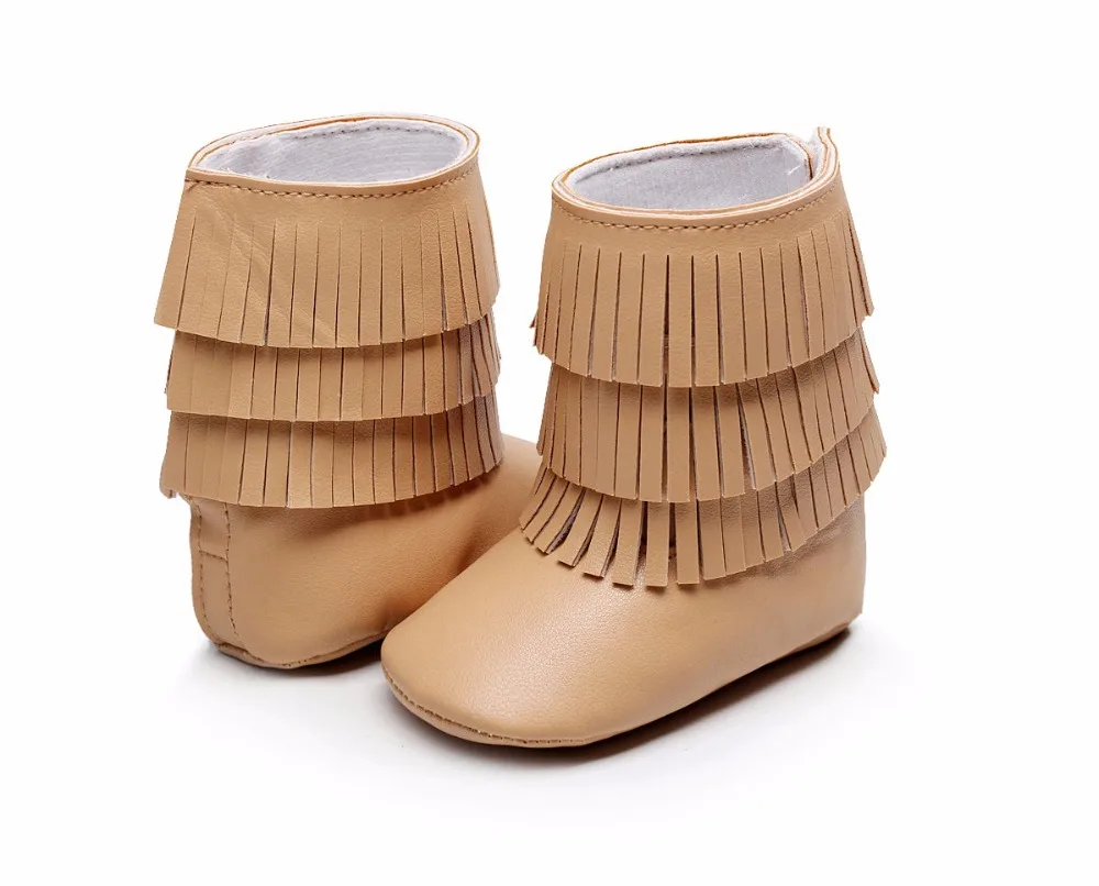 

0-18 Month Handmade Soft Bottom Fashion Tassels Baby Moccasin Newborn Babies Shoes PU leather Prewalkers Boots