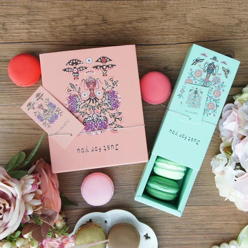 

2 size 10 set national style Macaron Chocolate Paper Box for valentine's day Christmas Birthday Party candy Packaging