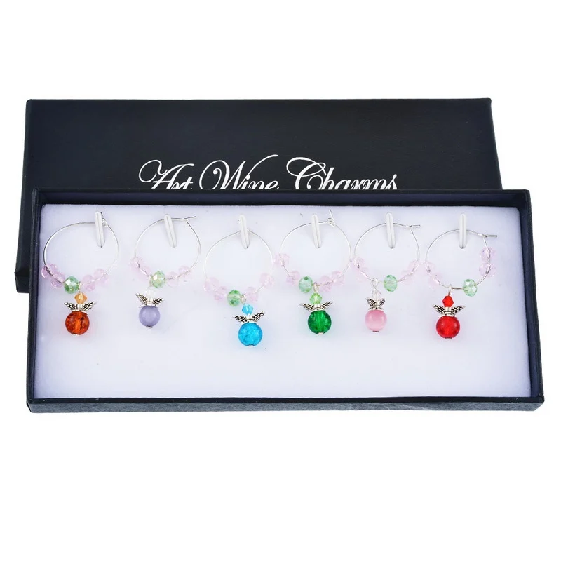 

Hoomall 6PCs Wine Charms with Box Crystal Collection Enamel Pendant Dinner Table Christmas Decoration for Home New Year Gifts