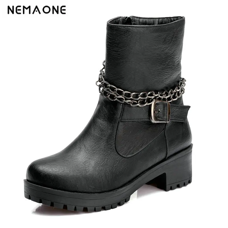 

2019 New Women Ankle women Boots Fashion Sweet Lady High Heel Round toe 5cm med heels Shoes Women Size 34-39