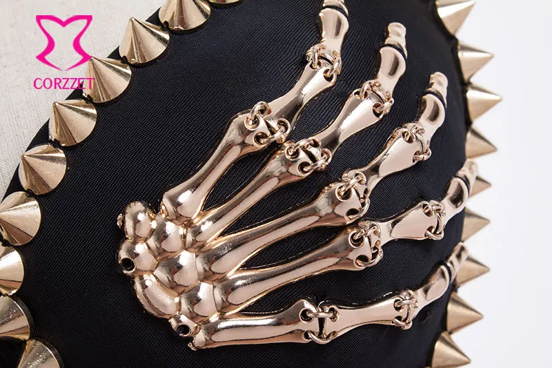 Steampunk Gold Skeleton Hand Spikes Rivet Studs Decoration Black Club Party  Brassiere Push Up Bra Sexy Underwear Women Intimates - AliExpress