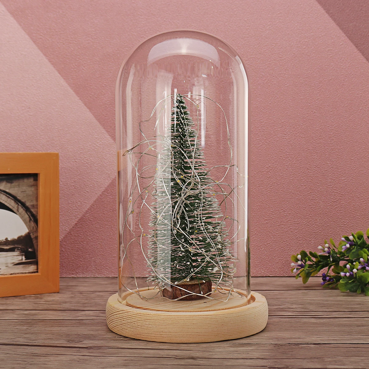 New Christmas Tree Glass Dome Bell Jar with Fairy LED String Light Christmas Party Holiday Lighting Home Decor