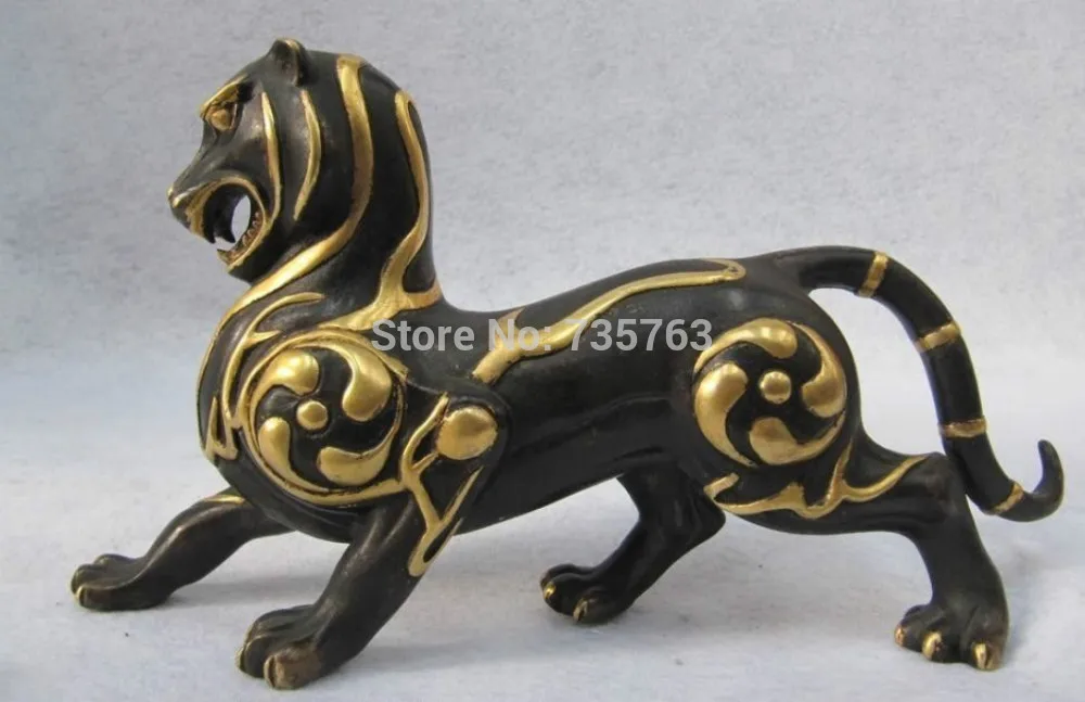 

001014 Chinese exquisite Pure Bronze 24K Gold Gild Feng Shui Evil beast ferocity Tiger