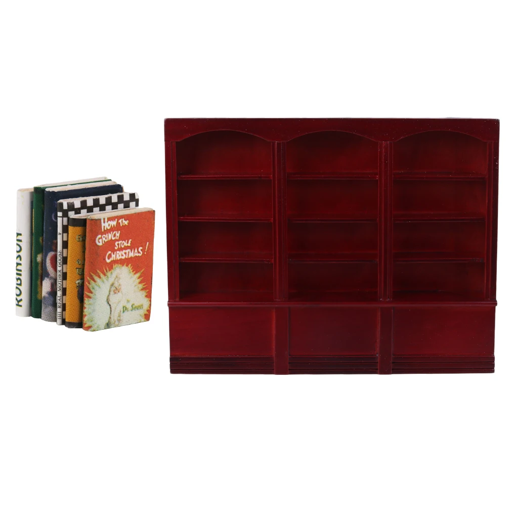 1:12 Doll House Miniatures Wooden Bookcase Bookshelf Books 6pcs Study Supplies Study Room Decor