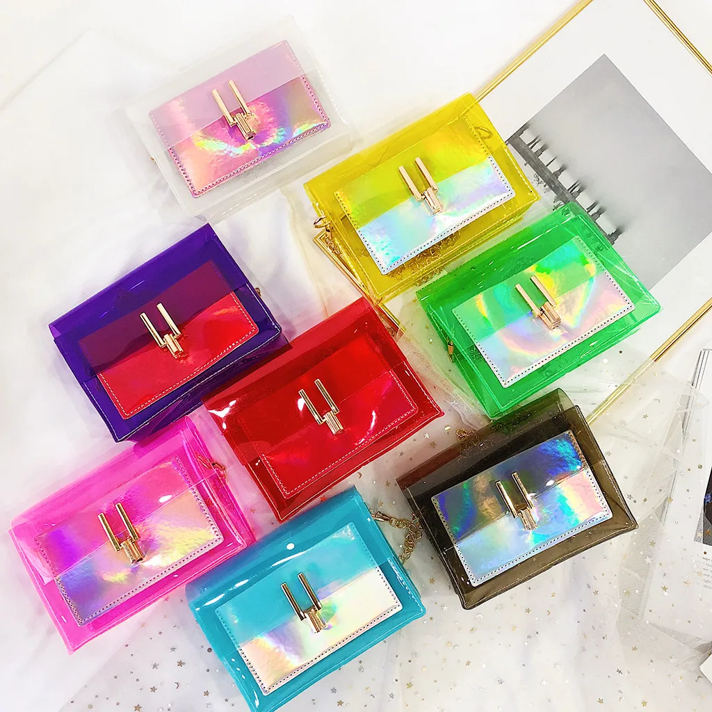 

Women Jelly Transparent Bag Square Package Super Chain Messenger Bag Fashion Crossbody Packs Small Mini Hangbags For Women Sac