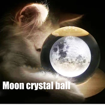 

Newly Wooden Music Box Moon Style Luminous Rotating 3D Crystal Night Light Musical Box for Kids Girls TE889