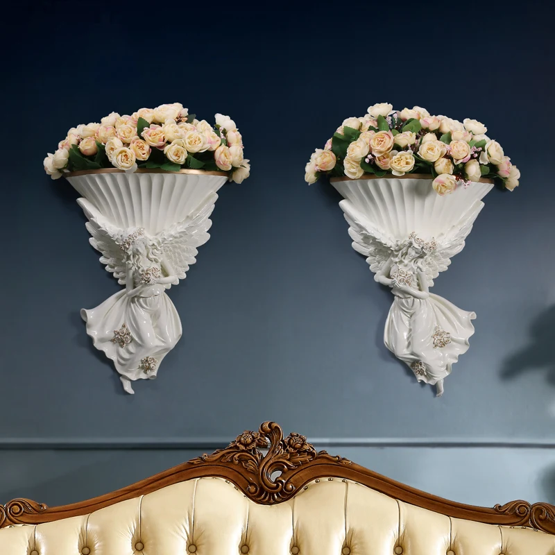 

European Ceramic Angel Wall Hanging Vase Wall Mural Decoartion Livingroom Bedroom Fake Flowerpot Ornaments Home Wall Pendant Art