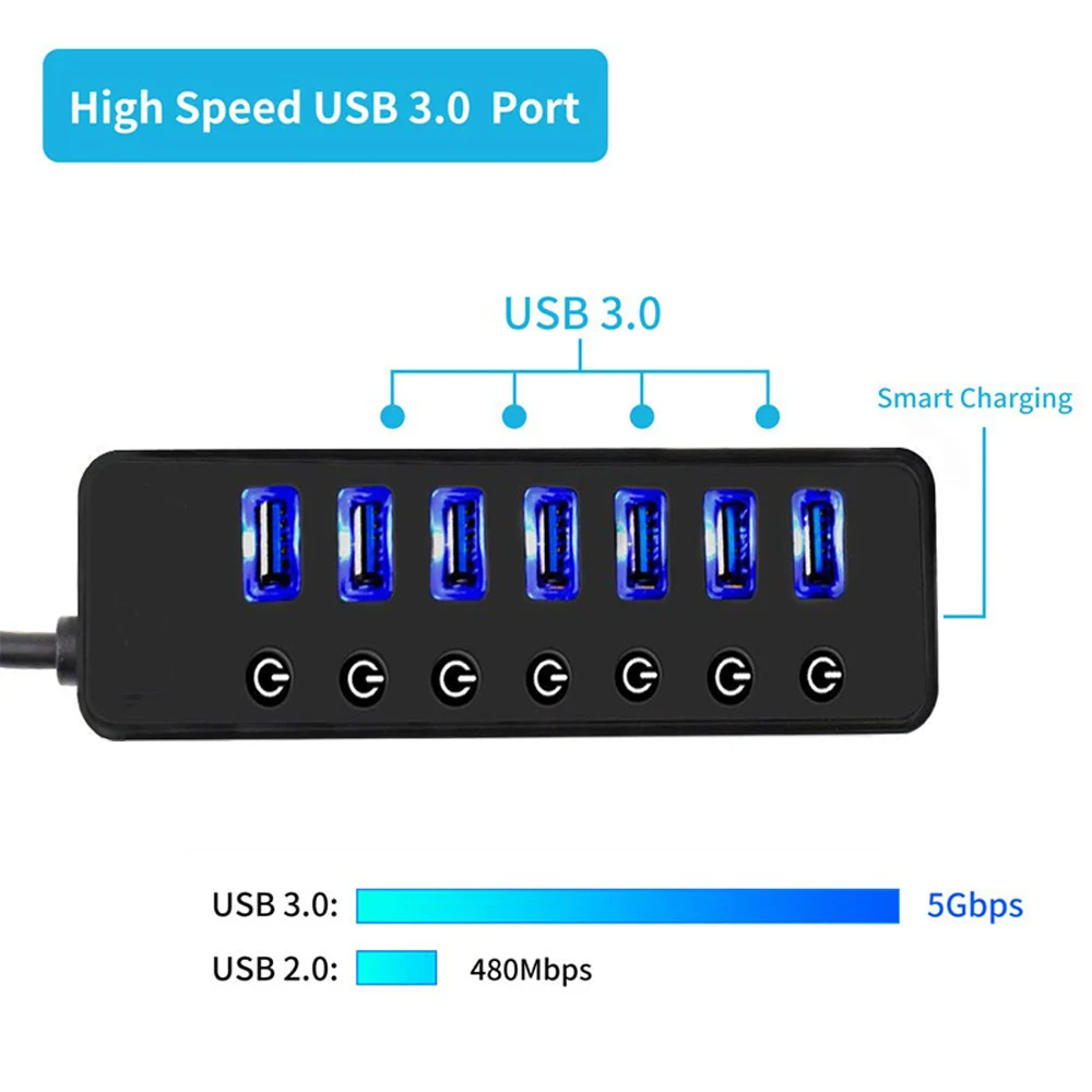 USB Hub 3 0 высокоскоростной 5Gpbs 4/7 порт концентратор разветвитель вкл/выкл