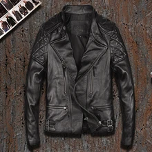 Воловья натуральная Короткая кожаная куртка черные байкерские куртки облегающие мотоциклетные кожаные мужские куртки повседневное пальто