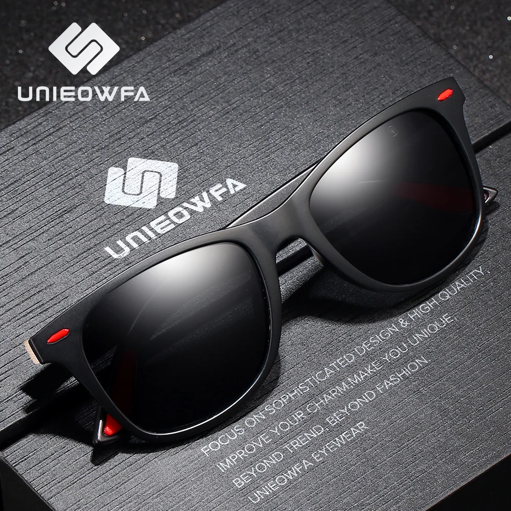 UNIEOWFA мужские ретро Квадратные Солнцезащитные очки с заклепками для мужчин и женщин, поляризованные классические брендовые черные Винтажные Солнцезащитные очки для женщин и мужчин Polaroid