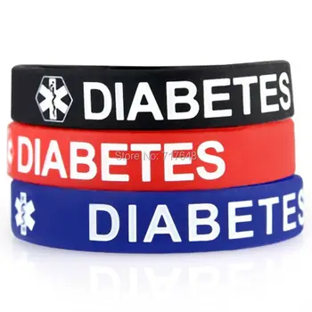 

300pcs 3 colors Debossed Medical Alert Diabetes wristband silicone bracelets free shipping by FEDEX