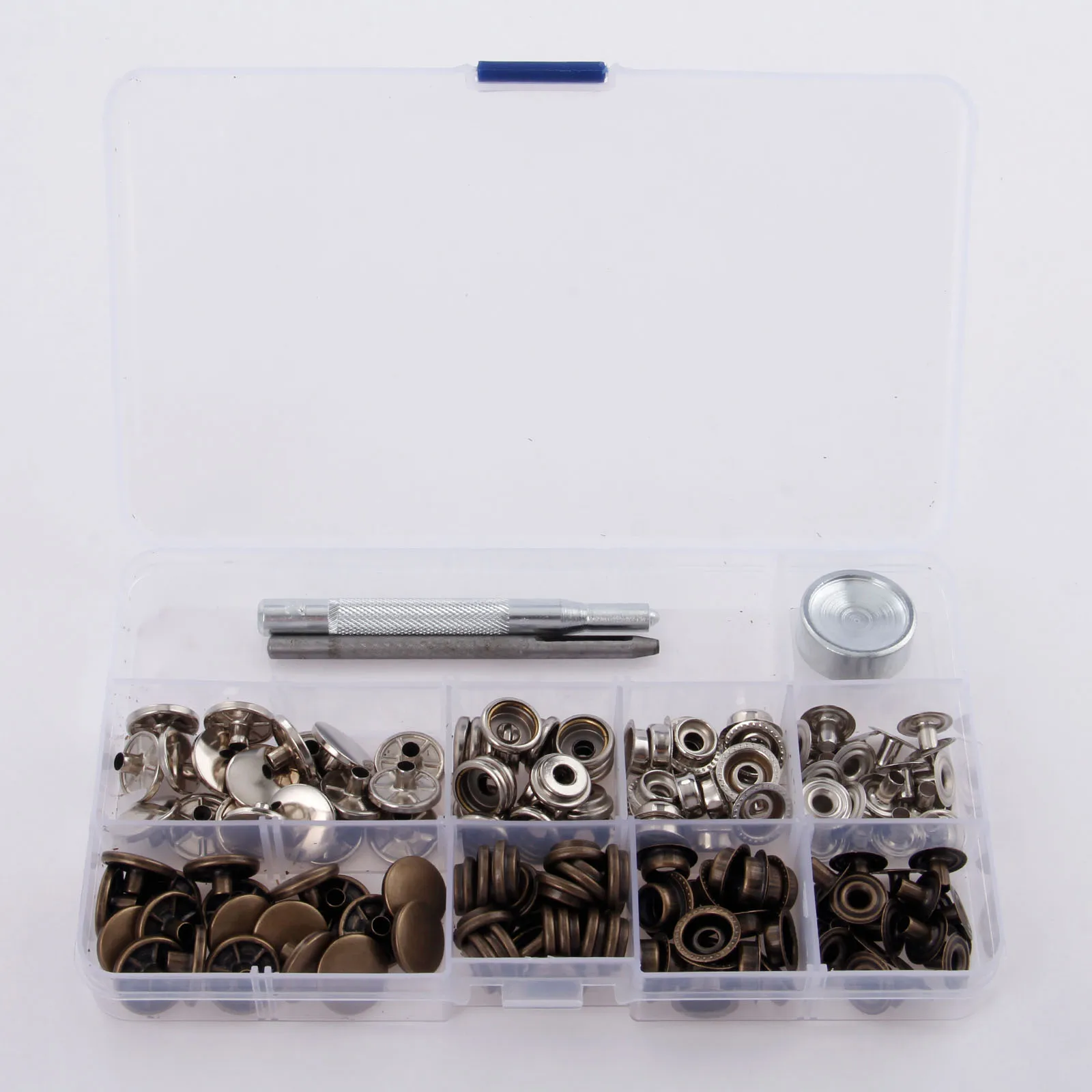 

40 Set 15mm Metal DIY Sewing Press Studs Button Snap Fastener for Bags Clothes Jeans Button+3pcs Fixing Tools Kit+Storage Box