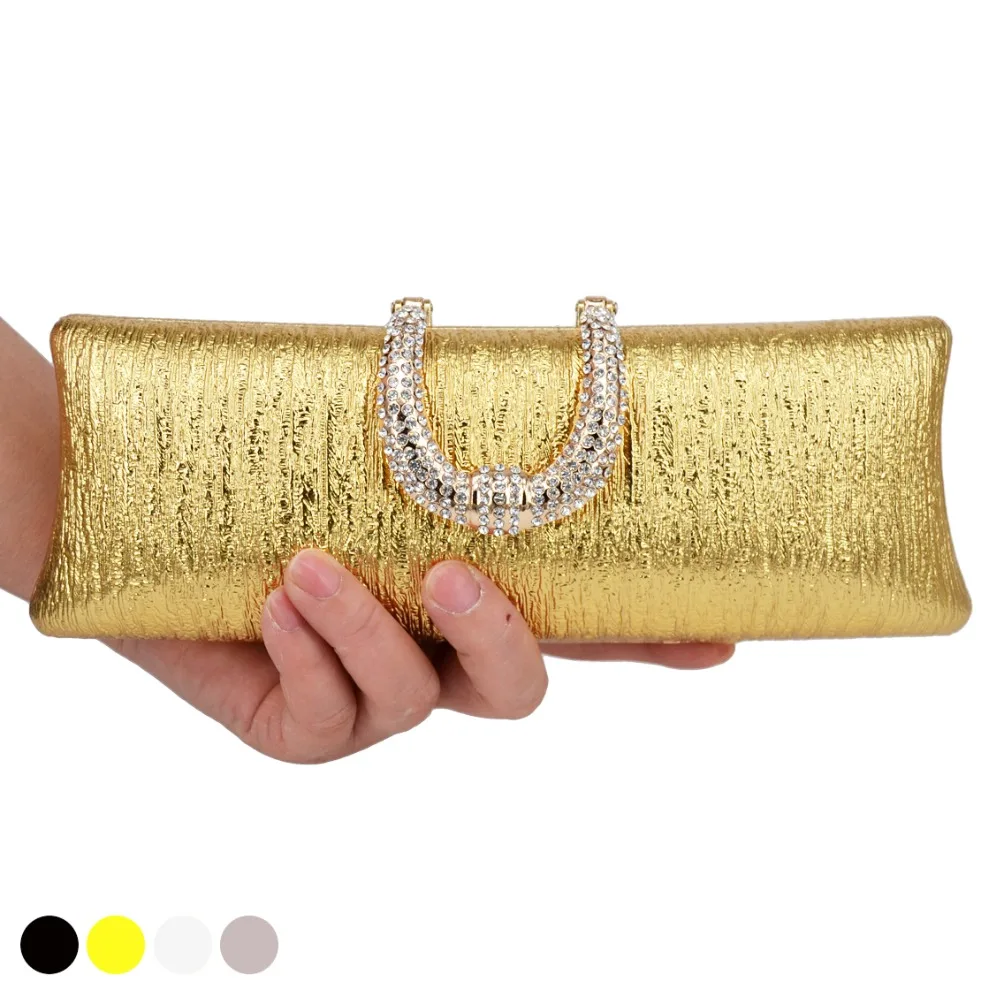 Designer Golden Clutch Bag U shape Button Crystal Women Clutch Diamond Day Clutches Female Pu ...