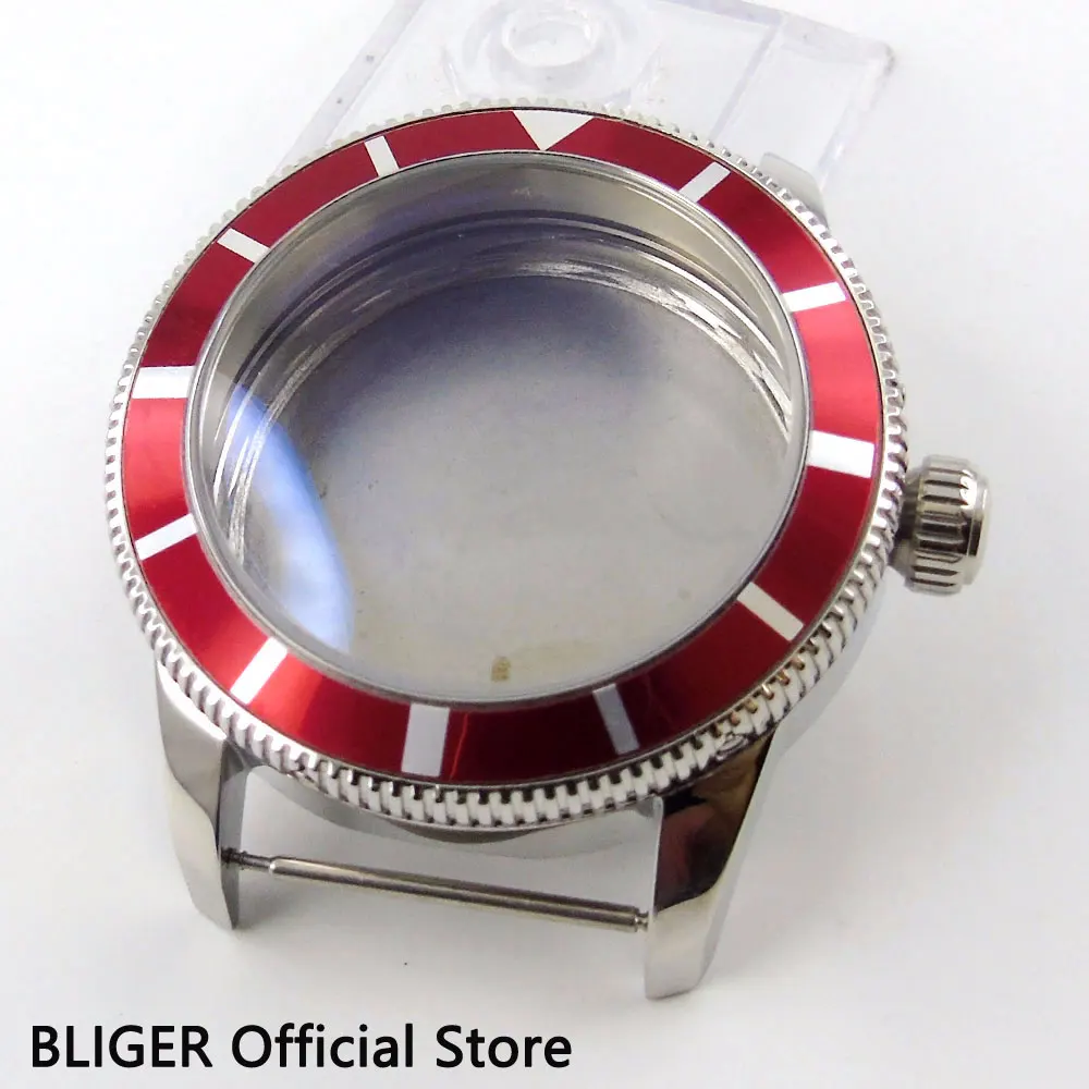 BLIGER 46 мм прочной нержавеющей стальной корпус часов Красный вращающийся ободок чехол подходит для ETA 2836 автоматический часовой механизм