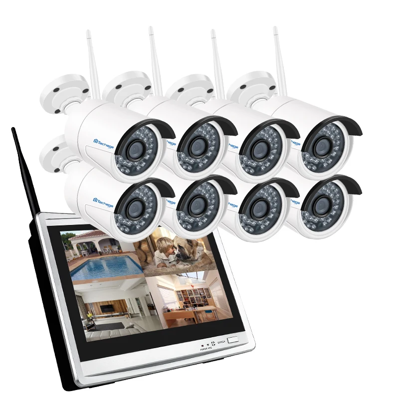 

Techage 8CH Wireless Wifi 12 Inch LCD Monitor NVR Set 960P 1.3MP Camera Kit 2TB HDD Eseecloud Surveillance CCTV Security System