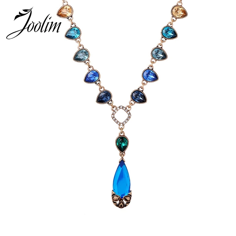 

JOOLIM Blue Crystal Waterdrop Necklace Statement Necklace Party Jewelry