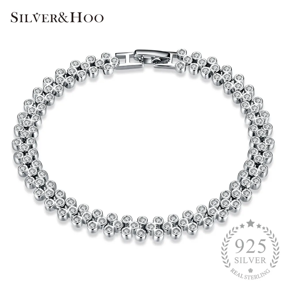 

SILVERHOO 925 Sterling Silver Bangles Luxury Bracelet with Cubic Zircon Jewelry for Women Wedding Gift Party Wholesale