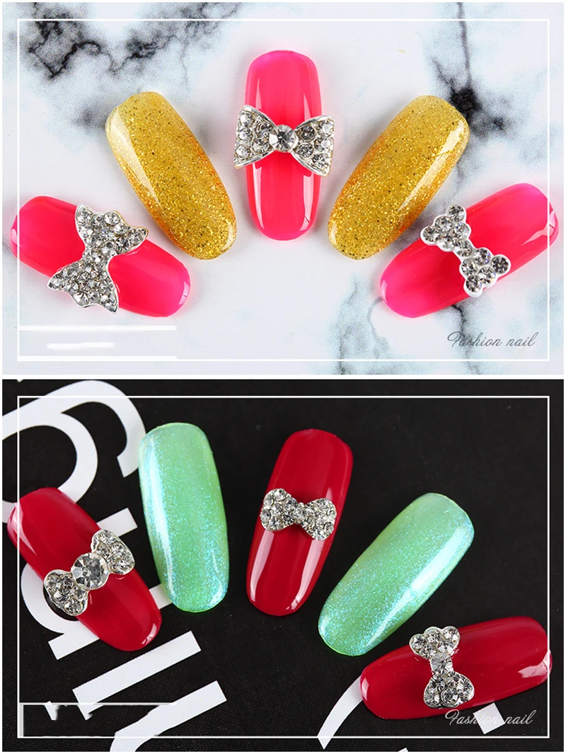 10 قطعة جديد 30 أنماط مسمار حجر الراين bowknot سبائك مسمار اكسسوارات إضفاء أزرار ماسية مجوهرات أظافر كريستال مسمار الفن DIY مجوهرات