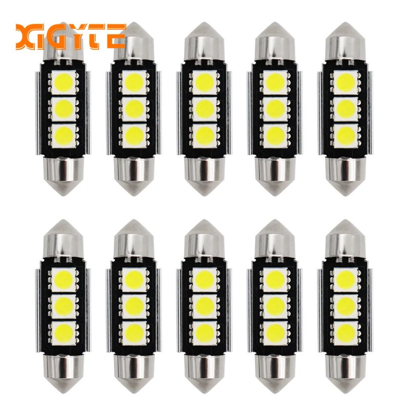 

10X 36mm 39mm 41mm SMD 5050 LED White Blue Dome Festoon Car Light CANBUS Error Free C5W LED Lamp auto Bulb interior light 12V