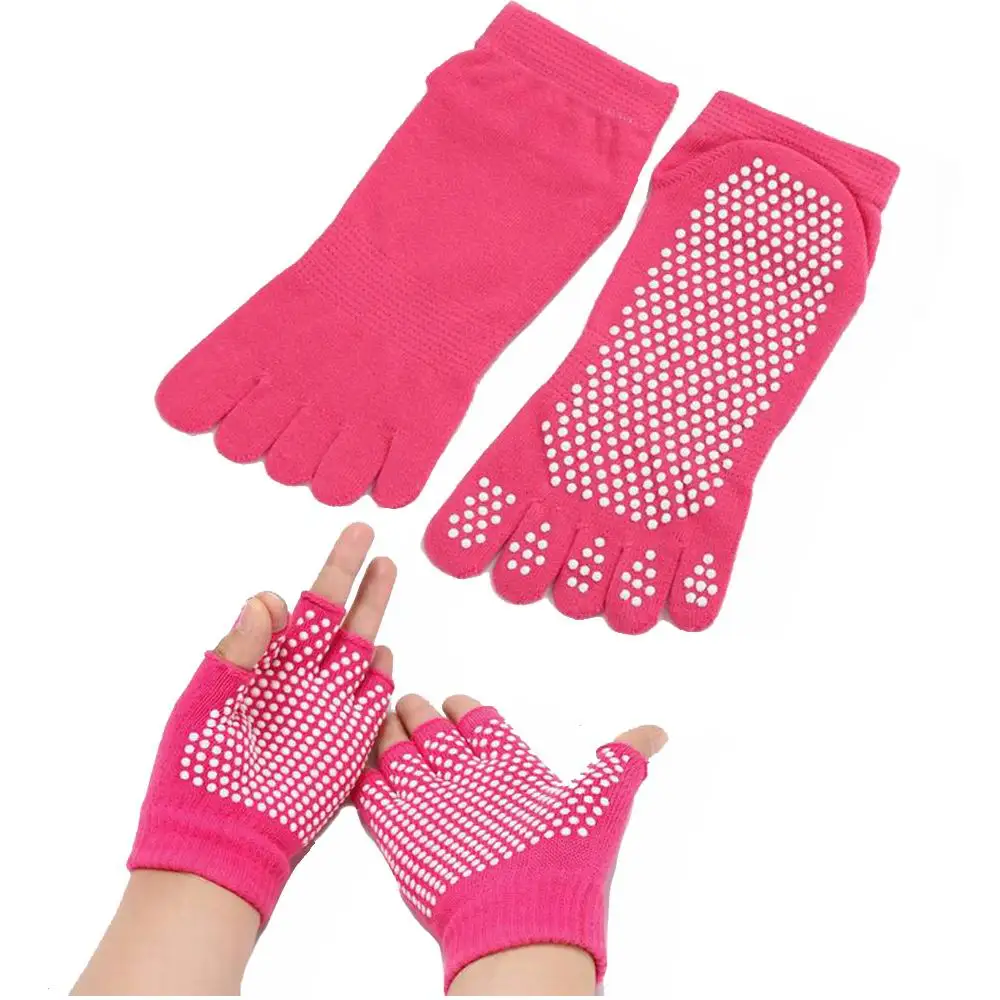 Набор женских носков и перчаток для йоги с противоскользящей подошвой, нескользящие носки для танцев, балета, носки для йоги, пилатеса, фитнеса, женские носки - Цвет: Розовый