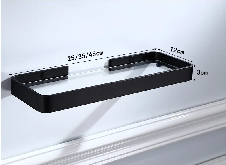 25 см 35 см 45 см черная алюминиевая стеклянная полка, квадратные стеклянные полки для ванной комнаты, стойка для душевой комнаты, косметическая полка
