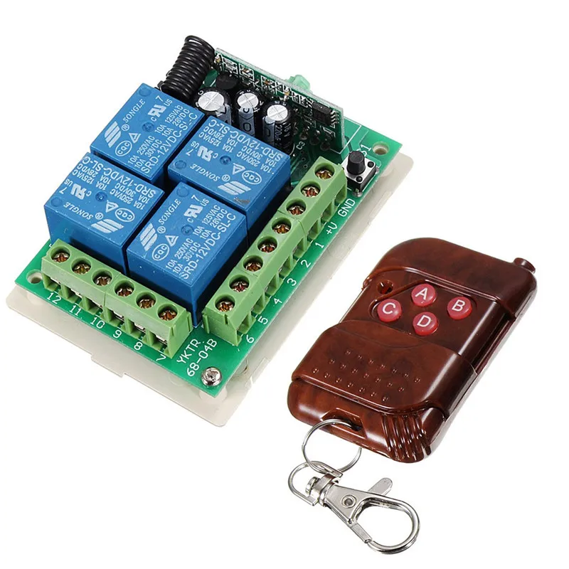 

4 Channel Wireless Remote Control Switch Relay Transmitter DC 12V RF 4CH Receiver Popular