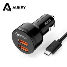 Aukey Universel Rapide Chargeur 3.0 2 Ports 36 W USB Chargeur De Voiture Avec câble Chargeur Pour iPhone 7 Plus Samgsung Note 7 Xiaomi HTC LG