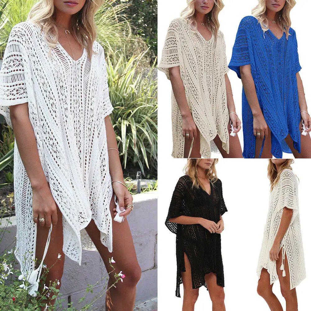 

Women Bikini Cover Up Hallow Crochet Beachwear Dress Summer Oversize Bathingsuit