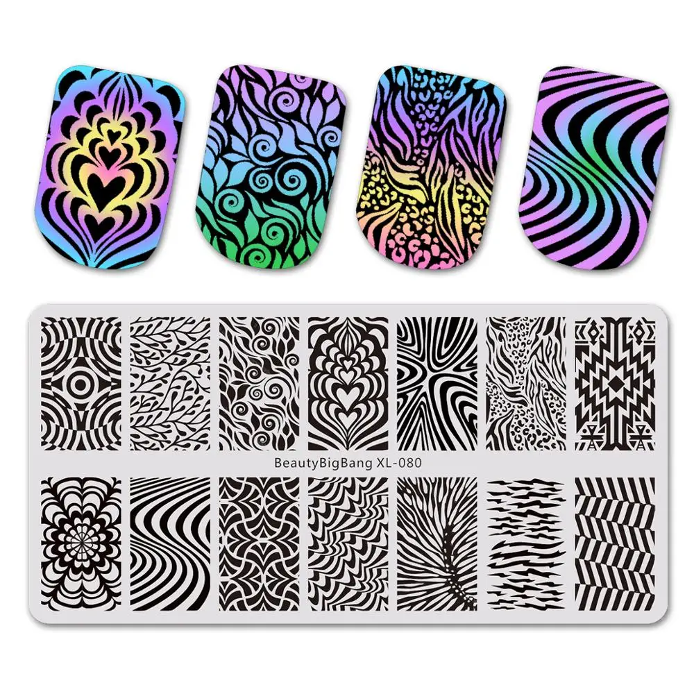 Beautybigbang 6*12 см штамповки пластины Красочные волны рисунок из нержавеющей стали дизайн ногтей печать изображения ногтей штамповки пластины