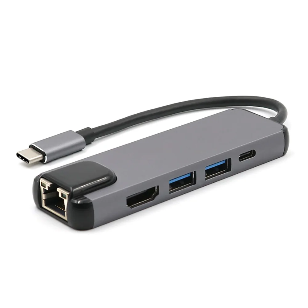 Adaptador USB-C de Ethernet USB Hub convertidor 4 K HDMI tipo C USB 3,0 a RJ45 Lan de la red tarjeta para macbook USB interruptor de Ethernet, - 5
