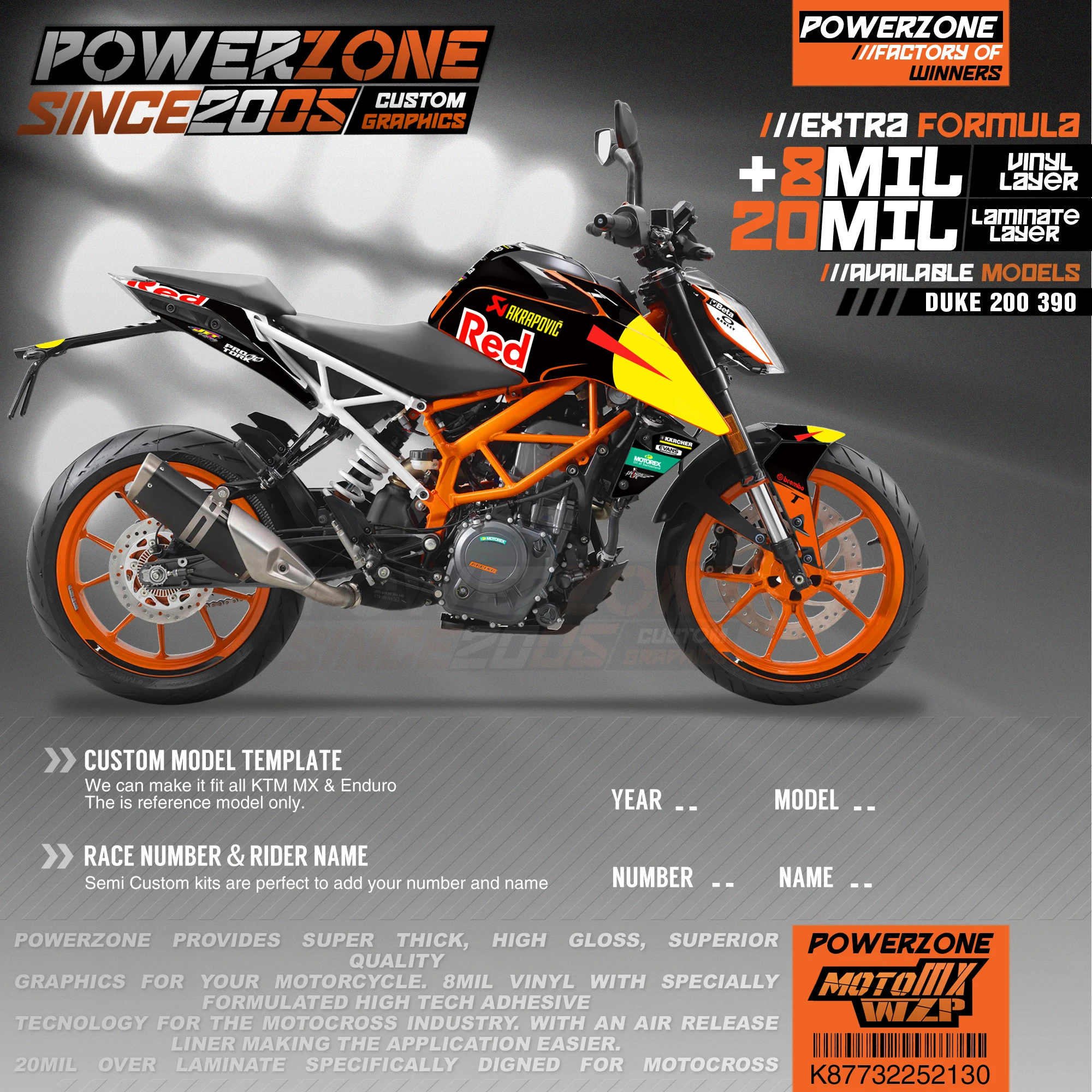 

PowerZone Custom Team Graphics Backgrounds Decals 3M Stickers Kit For KTM DUKE 200 390 2011-2016 2017-2019 130