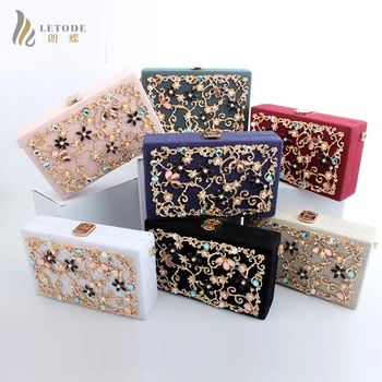

Diamond Floral Women Evening Totes Black Cotton Fabric Clutches Shoulder Handbags Crossbody Bags Hard case Ladies Box Clutch Bag