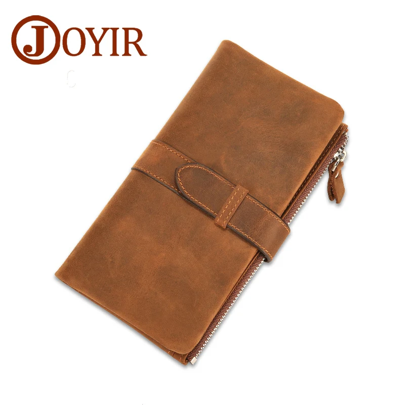 

Designer Crazy Horse Leather Men Wallet Clip Belt Clasp Clutch Handbag Card Holder Zipper Solid Purse Long Wallet Men Bag