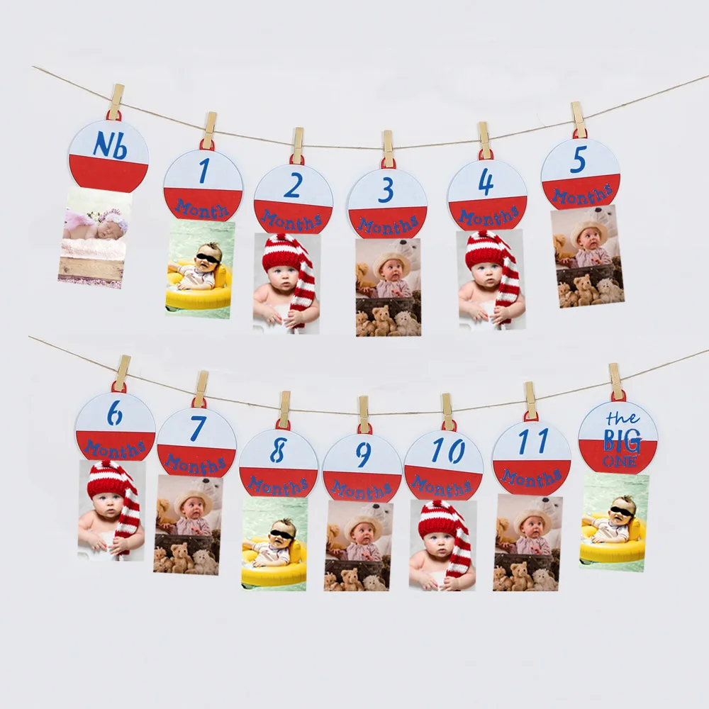 

Fishing Theme 12 Months Photo Frame Banner Baby First Birthday Picture clip flag Garland Boy Girl 1 One Year Birthday Supplies