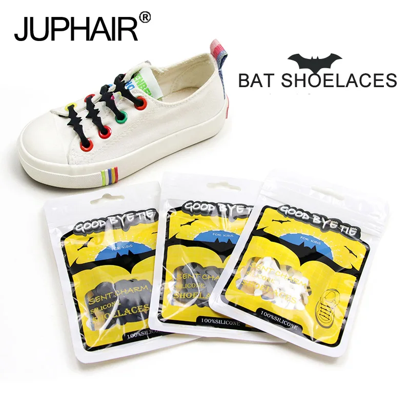 

1 Sets 12Pcs Children's Silicon Bat Shoelaces Lazy elastic Silicone Laces Unisex Elastic Laces T-tie Creative Without Tie Rubber