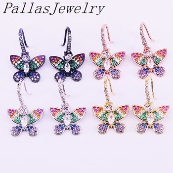 

5Pairs NEW fashion Colorful Micro Pave Zirconia Butterfly Jewelry Delicate Dangle Earrings