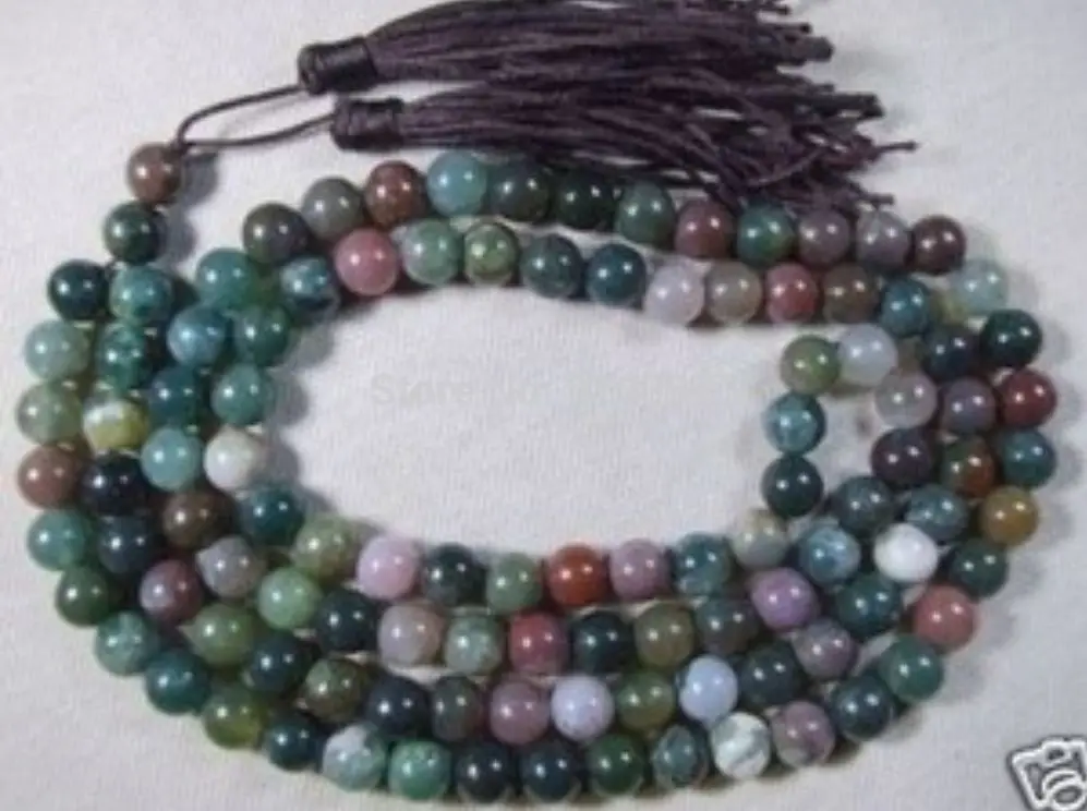 

>Rare Tibetan Buddhist 8mm Color agate Prayer Beads amulet Necklace