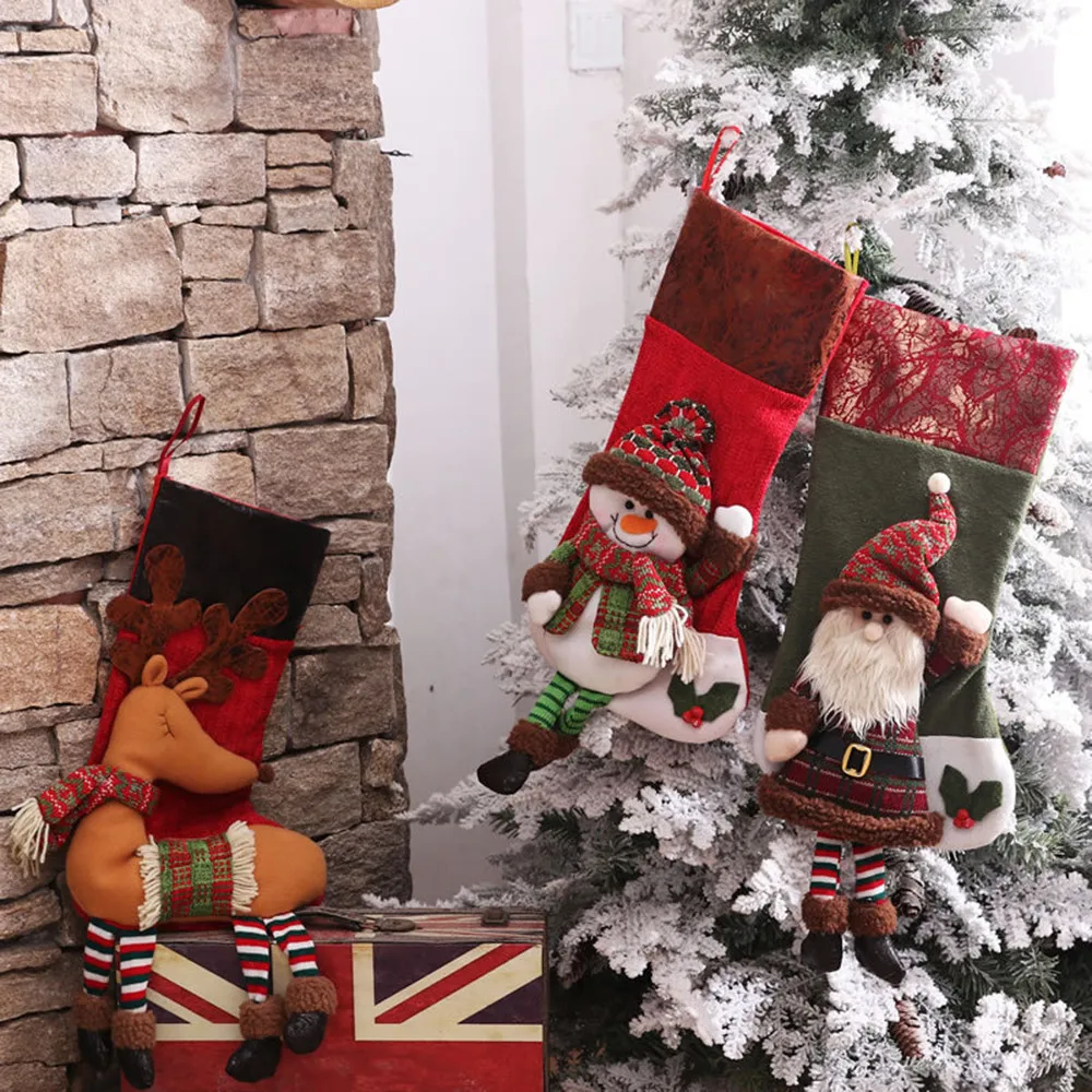 Счастливый год новогодние подарочные носки для дома Дерево висячий чулок конфетная Подарочная сумка орнамент с рождественской елкой симпатичный типа сделай себе сам носки декоративные