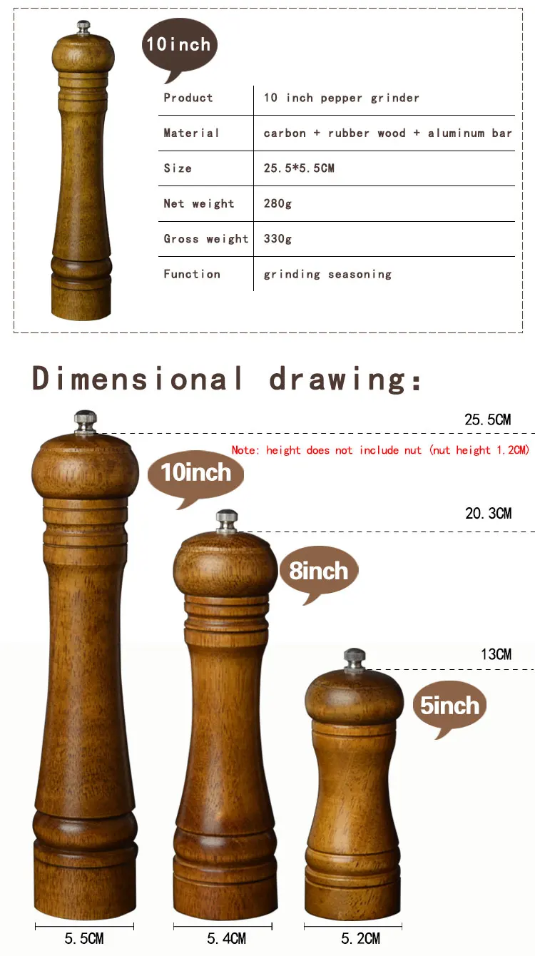 Резиновый деревянный Измельчитель перца мельница с прочной регулируемой ручкой для перца соли и перца шейкеры для специй shakerBBQ инструменты