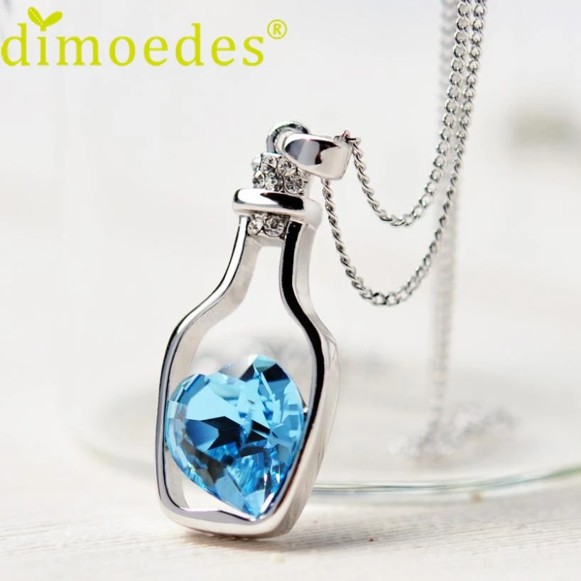 2016 Hot selling Lovely Design Women Diomedes Necklace Ladies Love Drift Bottles Pendant Necklace Crystal Heart Necklace