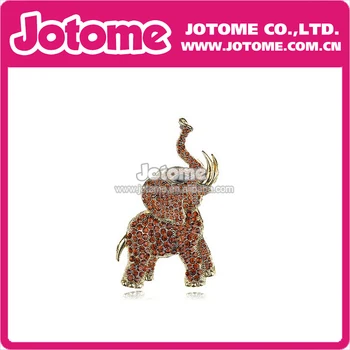 

100pcs/lot Cute Light Synthetic Siam Crystal Rhinestone Gold Tone Wild Elephant Animal Pin Brooch