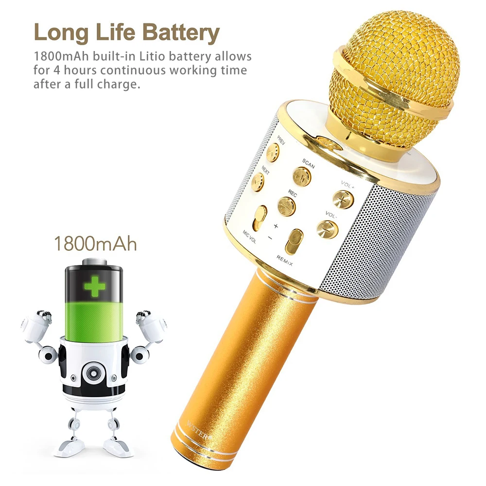 Best Spain Stock WSTER WS 858 Wireless Bluetooth Karaoke Handheld Microphone Speaker Mini Home Phone Karaoke Machine Fast Delivery