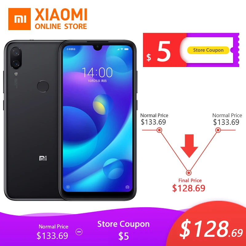 Глобальная версия Xiaomi Mi Play station 4 Гб 64 ГБ мобильный телефон Процессор MTK Helio P35 Octa Core