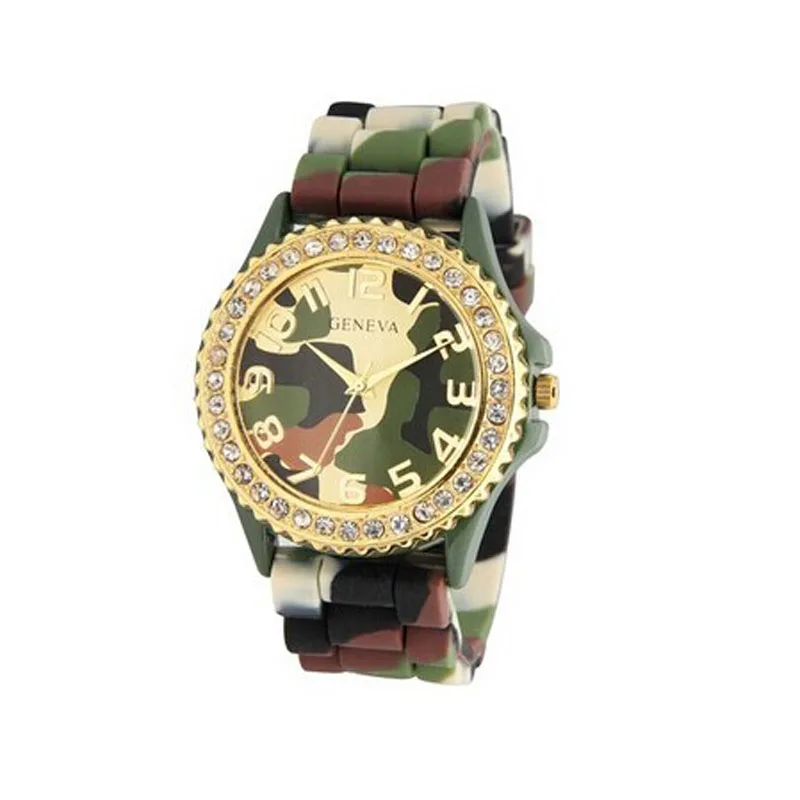 Женские часы GENEVA с камуфляжным циферблатом, силиконовый ремешок, женские наручные часы с кристаллами, relojes para mujer montre femme zegarek saat - Цвет: Многоцветный
