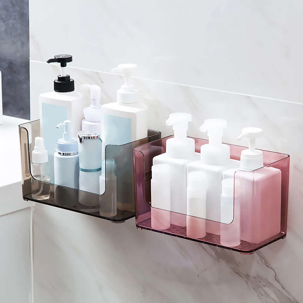 

1PC Clear Wall Mounted Makeup Storage Rack Bathroom Cosmetics Shelf Facial Masks Storage Organizer Basket Kitchen For Shampoo