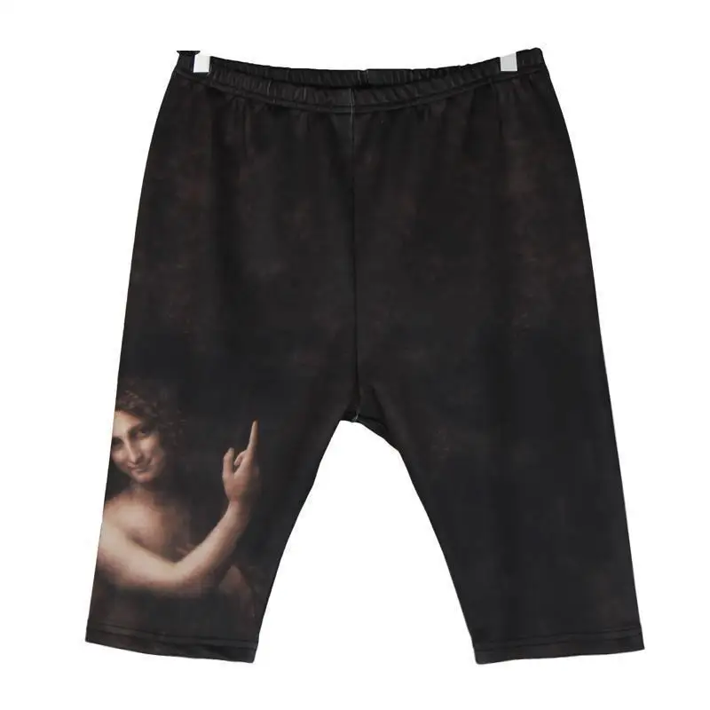 

Woman Legging Retro Elastic Oil Painting Short Women Leggings High Waist Slim Thin Bottoming Pants Gym Clothing 2019 Fashion New