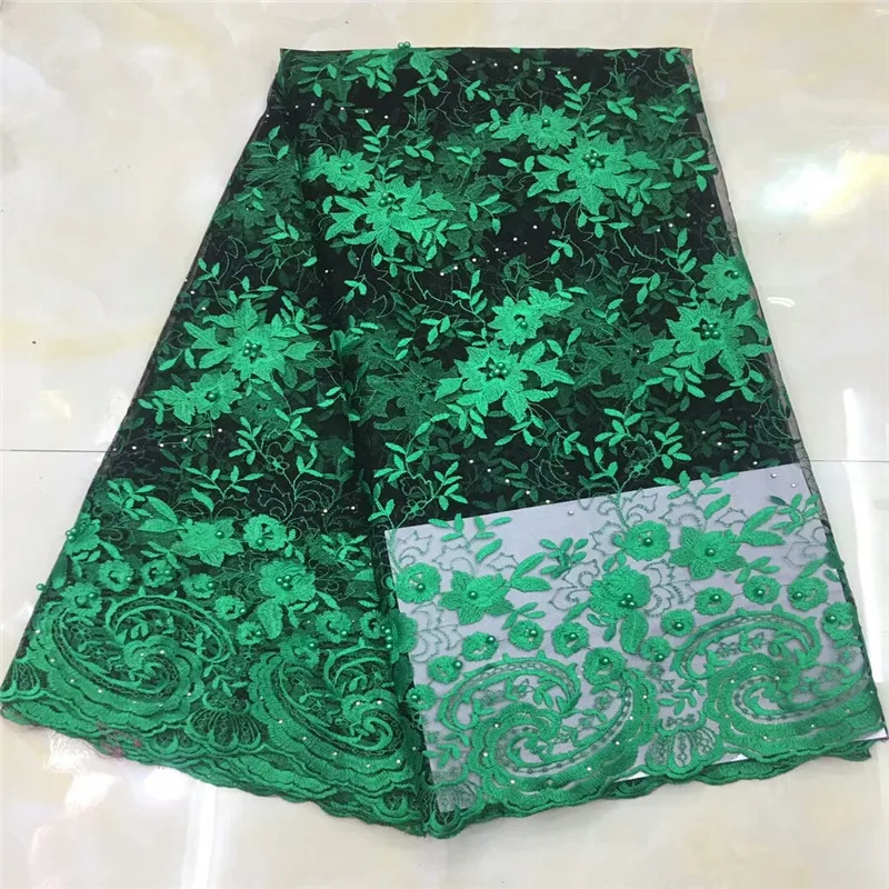Высококачественное зеленое Африканское французское кружевное полотно вышитое